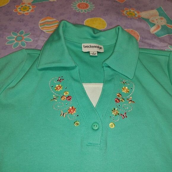 New Breckenridge Aqua Spirit Garden Flutter Top Size Women's Small - Picture 2 of 2